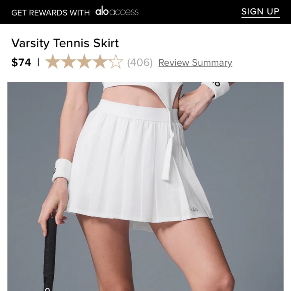 NWT Alo White Varsity Tennis Skirt